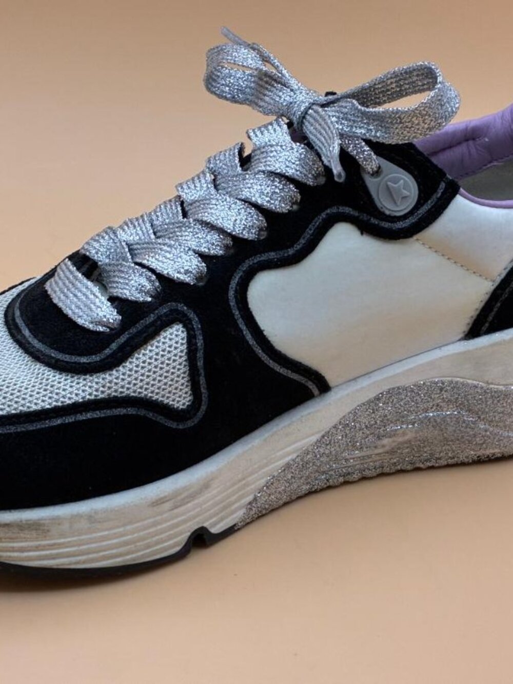 GOLDEN GOOSE Women's Superstar White & Black Leather Glitter Star Sneakers EU 35 - Picture 7 of 16